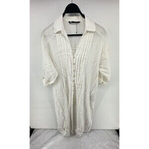 ZARA ECRU OVERSIZED TUNIC SHIRT DRESS WITH PINTUCK DETAIL SIZE M